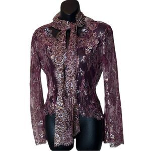 St. John couture women’s 2 vintage sheer lace shimmer flute sleeve elegant top